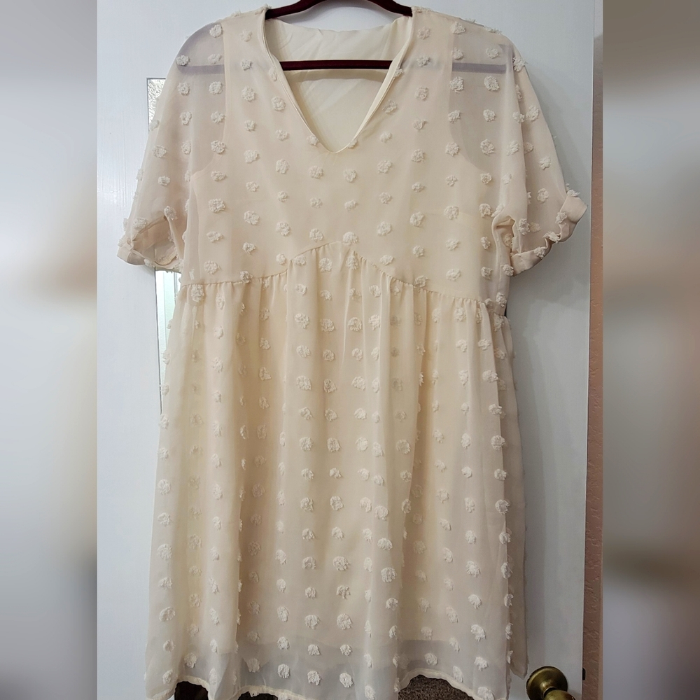 Cream polka dot silky dress